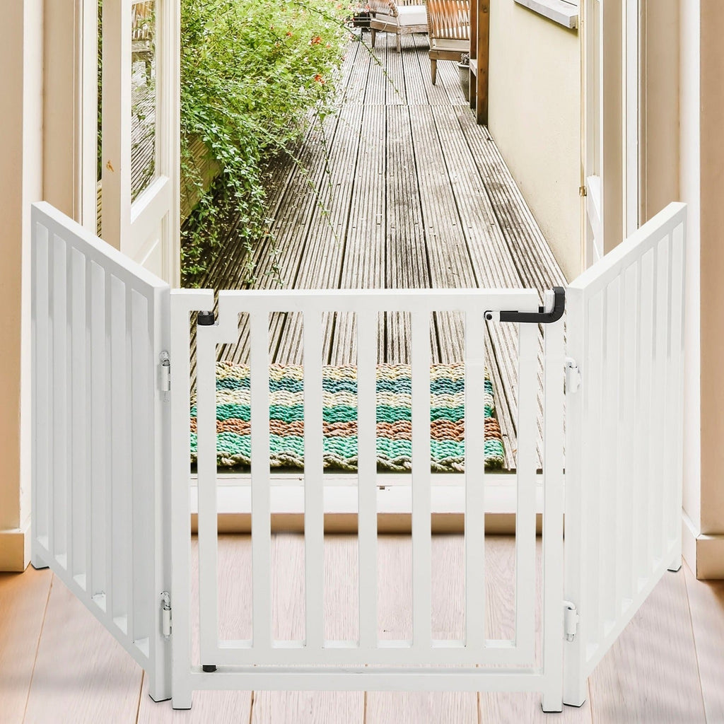 Libro Freestanding All-Weather Steel Dog Gate w/ Door (23" - 70" Extra Wide) Modern Pet Fence, Adjustable Indoor / Outdoor, 24" Tall Small Dog