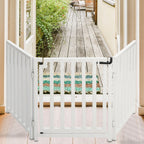 Libro Freestanding All-Weather Steel Dog Gate w/ Door (23" - 70" Extra Wide) Modern Pet Fence, Adjustable Indoor / Outdoor, 24" Tall Small Dog