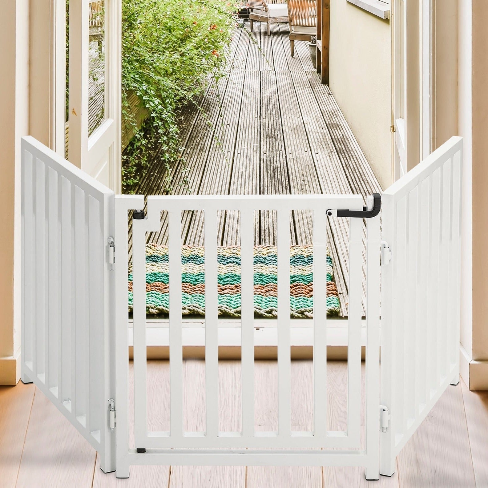 Libro Freestanding All-Weather Steel Dog Gate w/ Door (23" - 70" Extra Wide) Modern Pet Fence, Adjustable Indoor / Outdoor, 24" Tall Small Dog