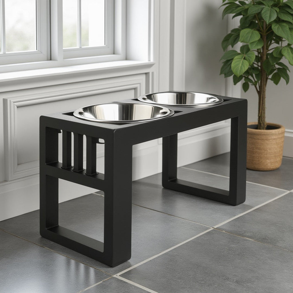 Libro Double Diner - Modern Architectural Large Dog Feeder - Heavy Weight Elevated Black Steel Stand ( 11" / 15" / 18" Tall)