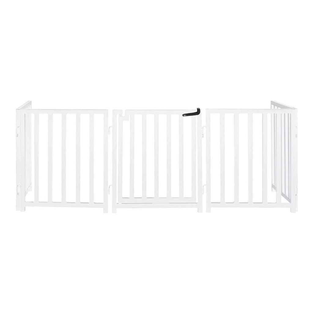 Libro Freestanding All-Weather Steel Dog Gate w/ Door (23" - 70" Extra Wide) Modern Pet Fence, Adjustable Indoor / Outdoor, 24" Tall Small Dog