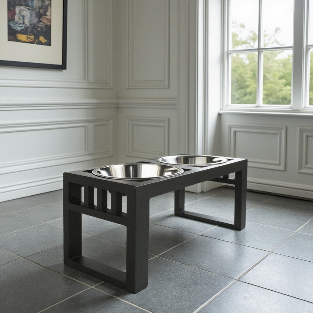 Libro Double Diner - Modern Architectural Large Dog Feeder - Heavy Weight Elevated Black Steel Stand ( 11" / 15" / 18" Tall)