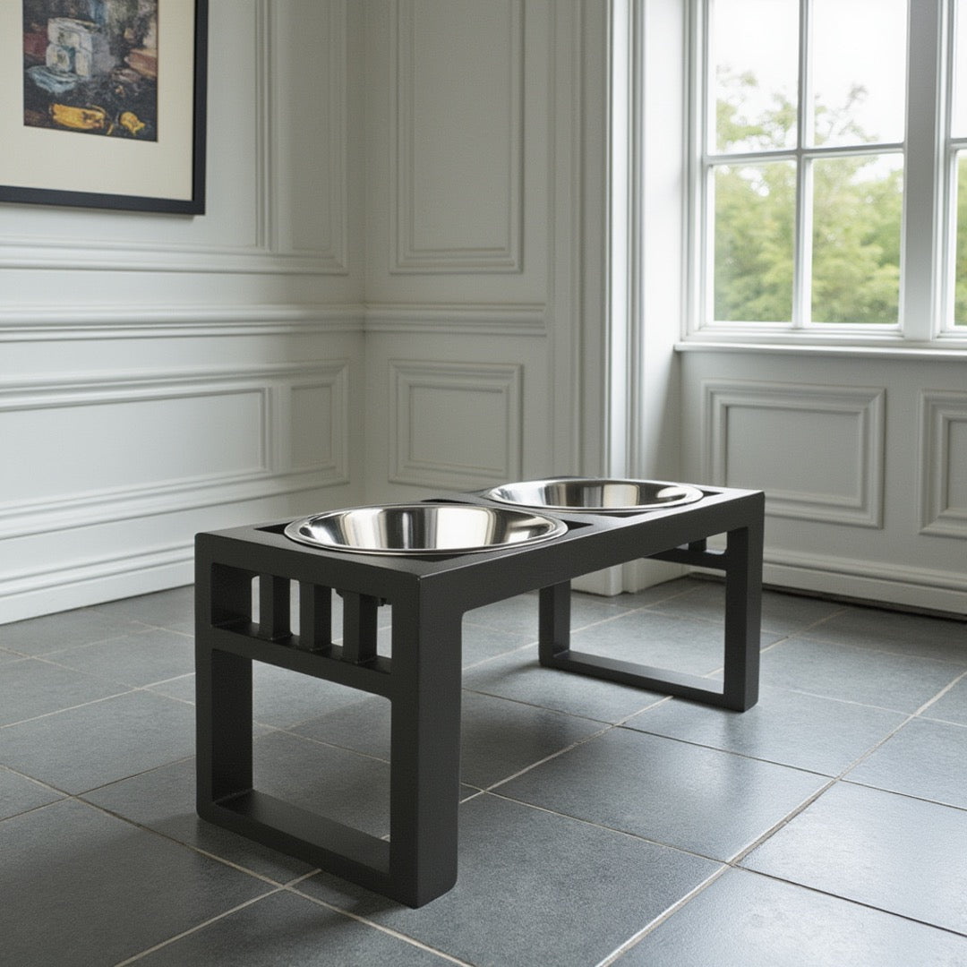 Libro Double Diner - Modern Architectural Large Dog Feeder - Heavy Weight Elevated Black Steel Stand ( 11" / 15" / 18" Tall)