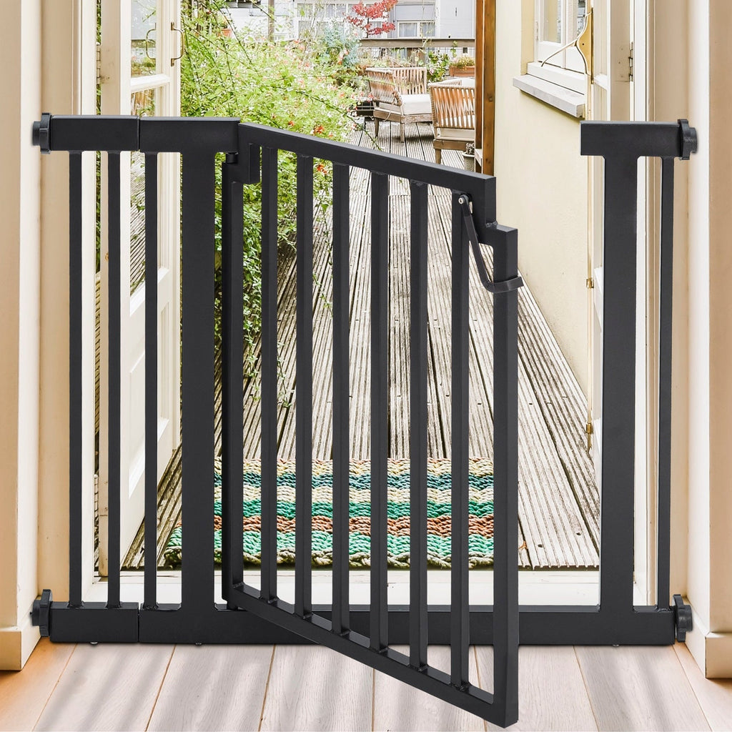 Libro Steel Outdoor Dog Gate w/ Door (28.5" - 61.5" Extra Wide) Modern 32" Tall Deck Gate, Easy Pressure Mounted (No Drill)