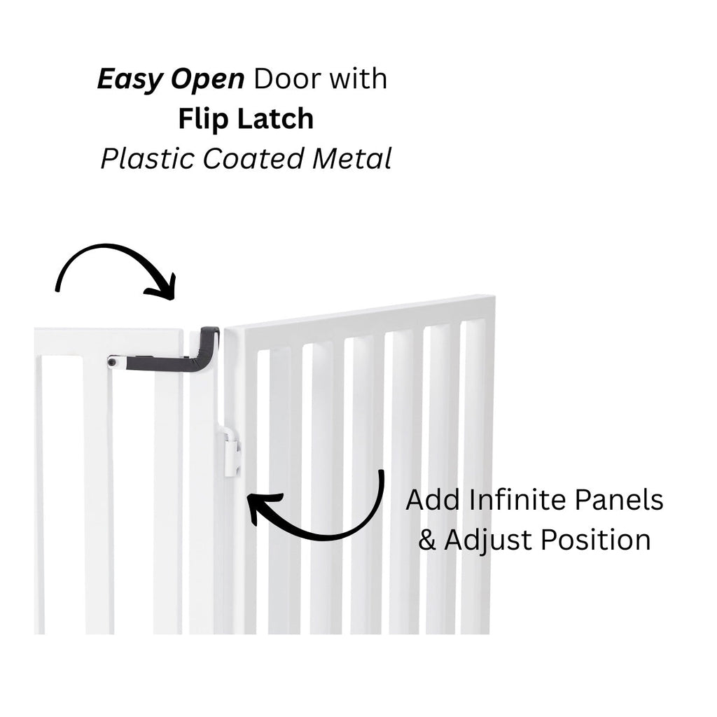 Libro Extra Wide Steel Freestanding (24" H) Dog Gate w/ Door (70" - 117" W) Weather Resistant Outdoor / Indoor Dog Fence - Small Dog