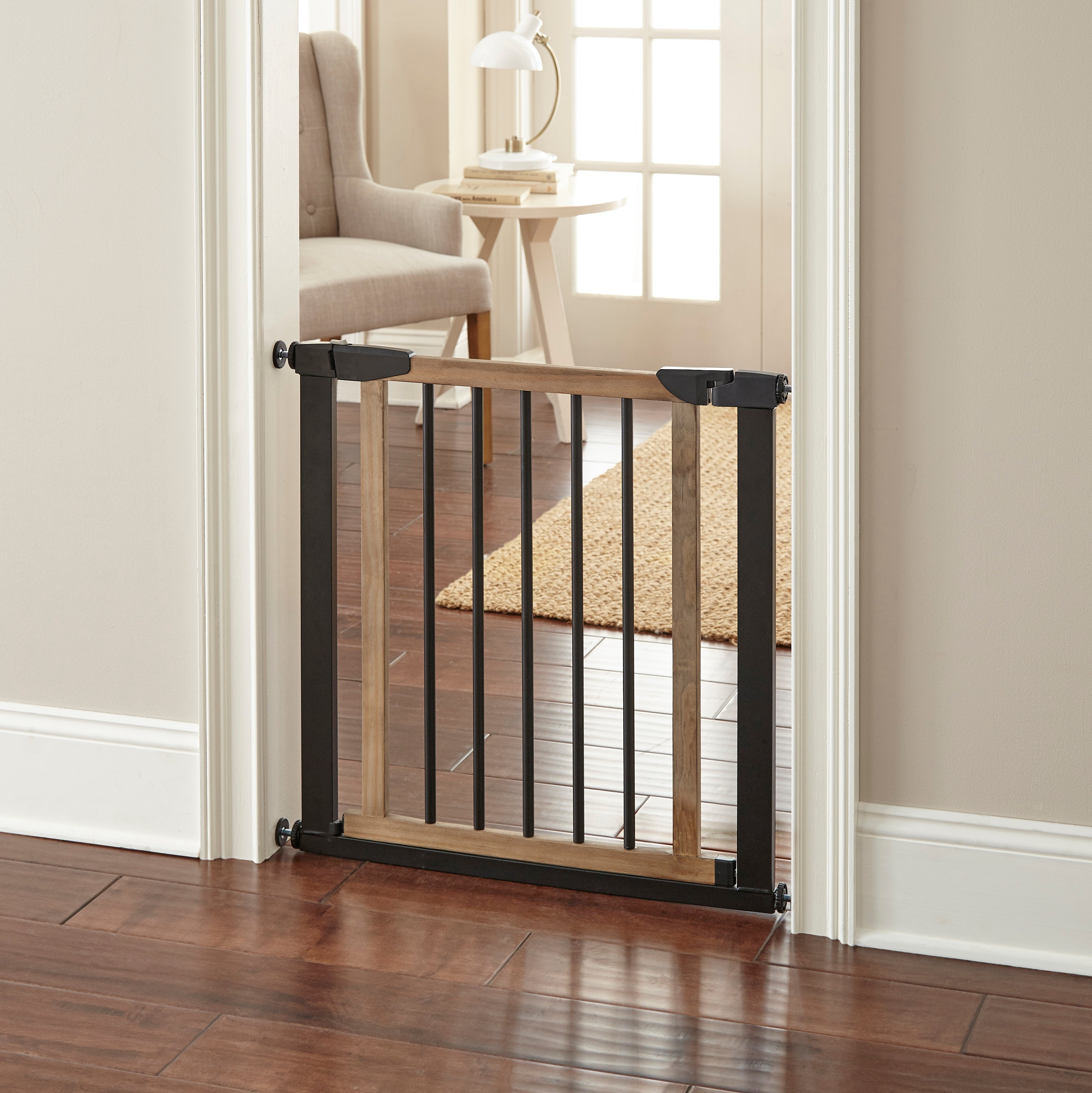 Logan Dog Gate - Modern Hardwood & Steel 30" Tall w/ Self Close Door, Extendable, Pressure Mounted (29.5" - 51.5" Wide)