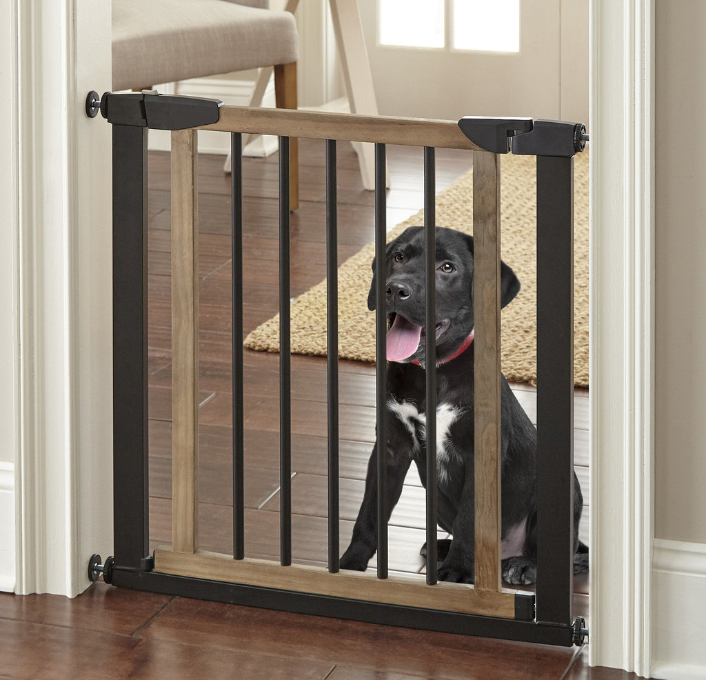 Logan Dog Gate - Modern Hardwood & Steel 30" Tall w/ Self Close Door, Extendable, Pressure Mounted (29.5" - 51.5" Wide)