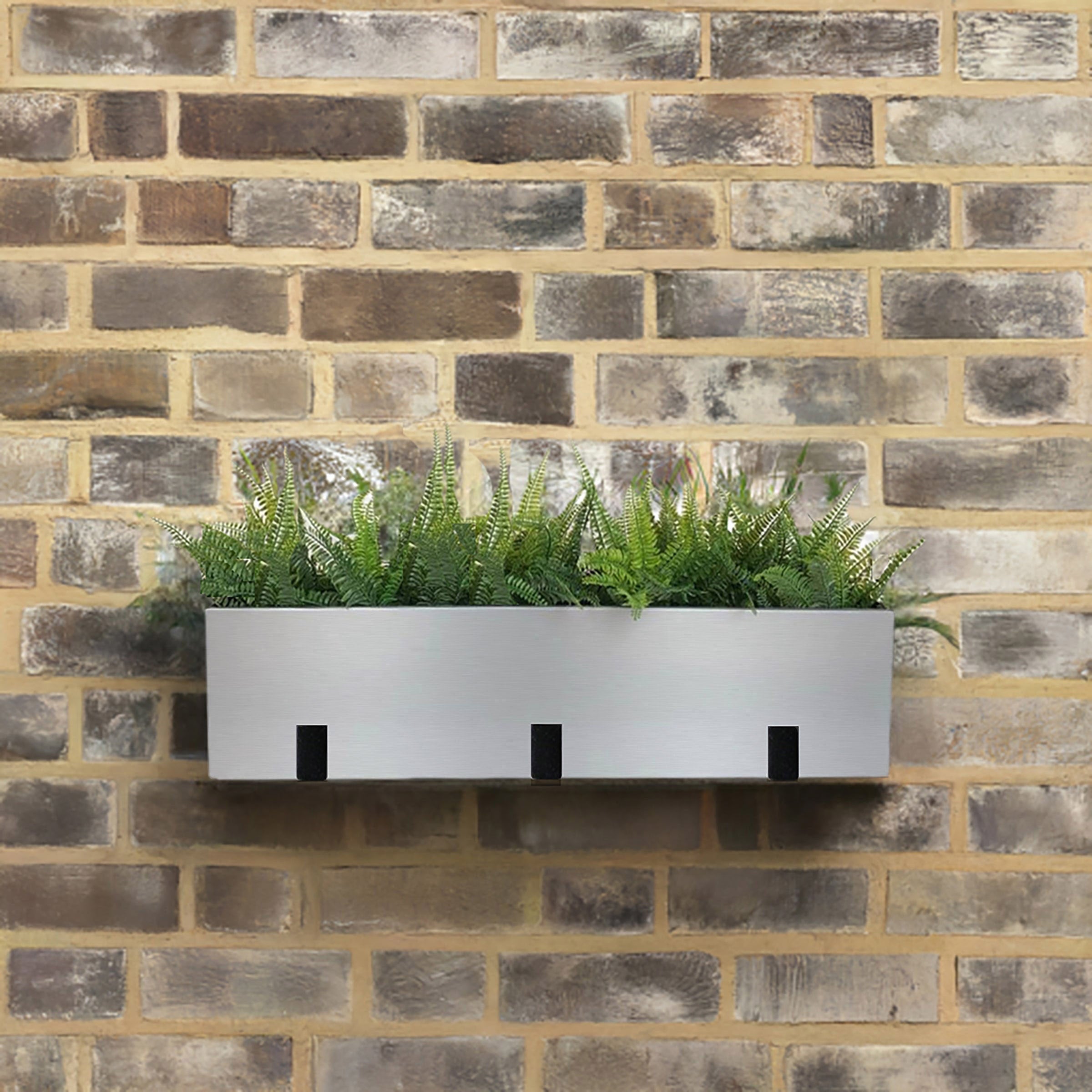Madeira Aluminum Wall / Fence Block Trough Planter - Modern Seamless Metal (Silver), Waterproof Lining (30" L x 9" W x 9" Tall)