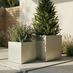 Madeira Cube Planter - Modern Architectural Seamless Aluminum Metal (Silver) Fiberglass Lining, No Drainage - Indoor / Outdoor (16" / 20" Square)