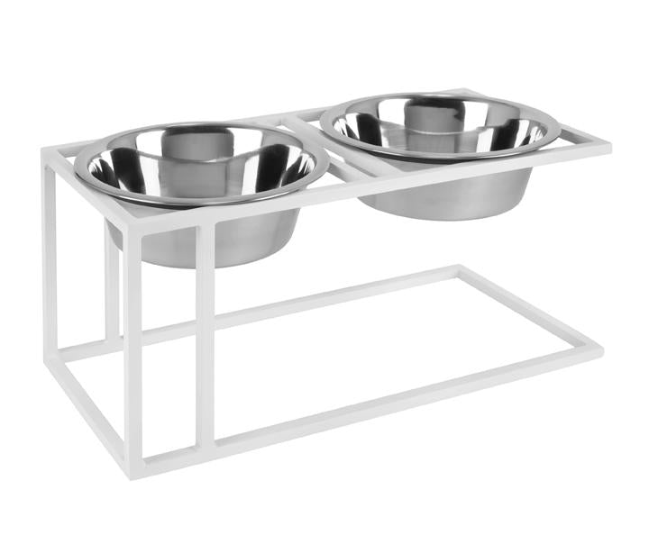 Cityline Double Diner - Outdoor / Indoor Modern Architectural Steel Elevated Dog Bowls w/ Stand (5.5" / 7" / 10" Tall)