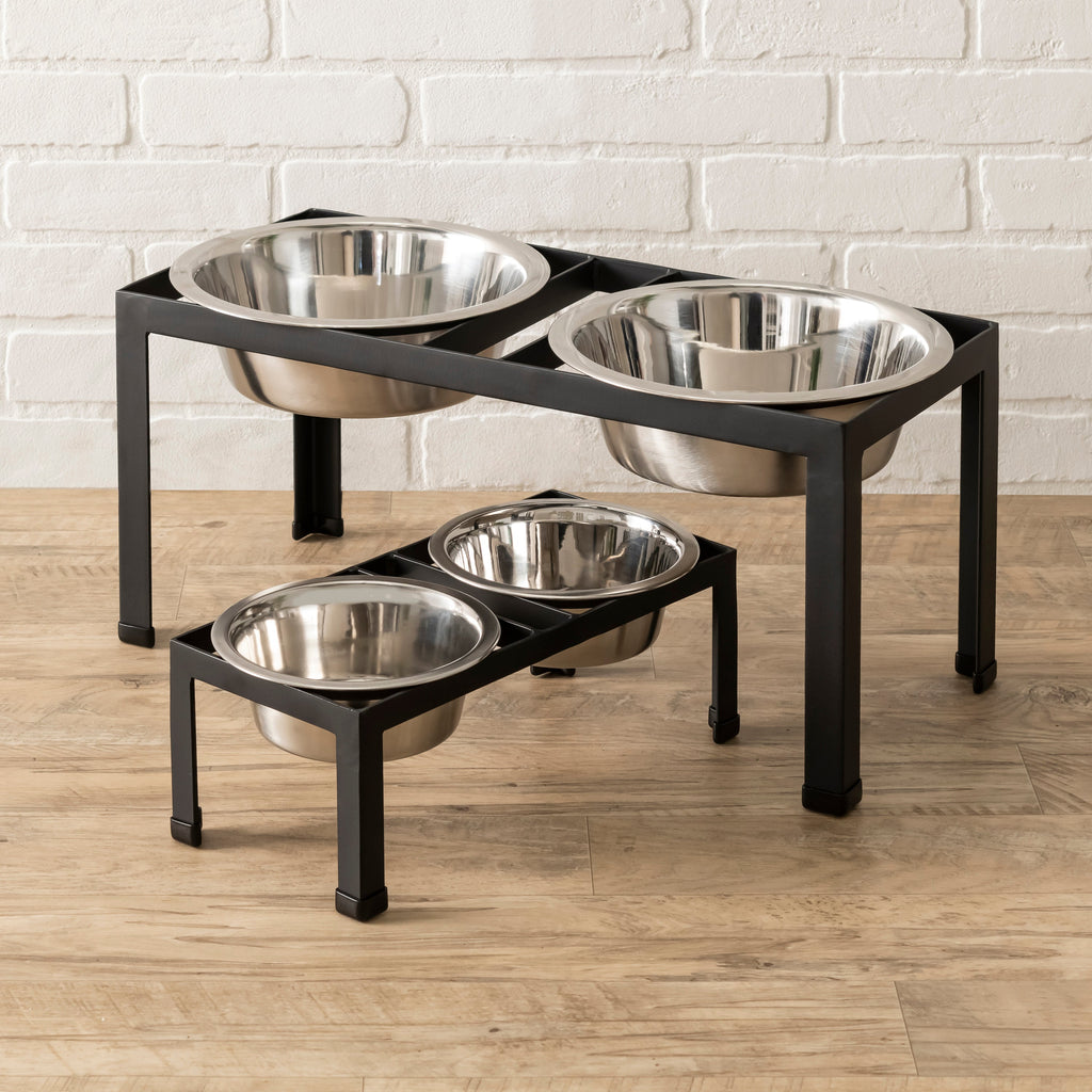 Pilsen Double Diner - Modern Outdoor / Indoor Metal Elevated Dog Bowl Stand ( 5" Small, 10" Large Dog)