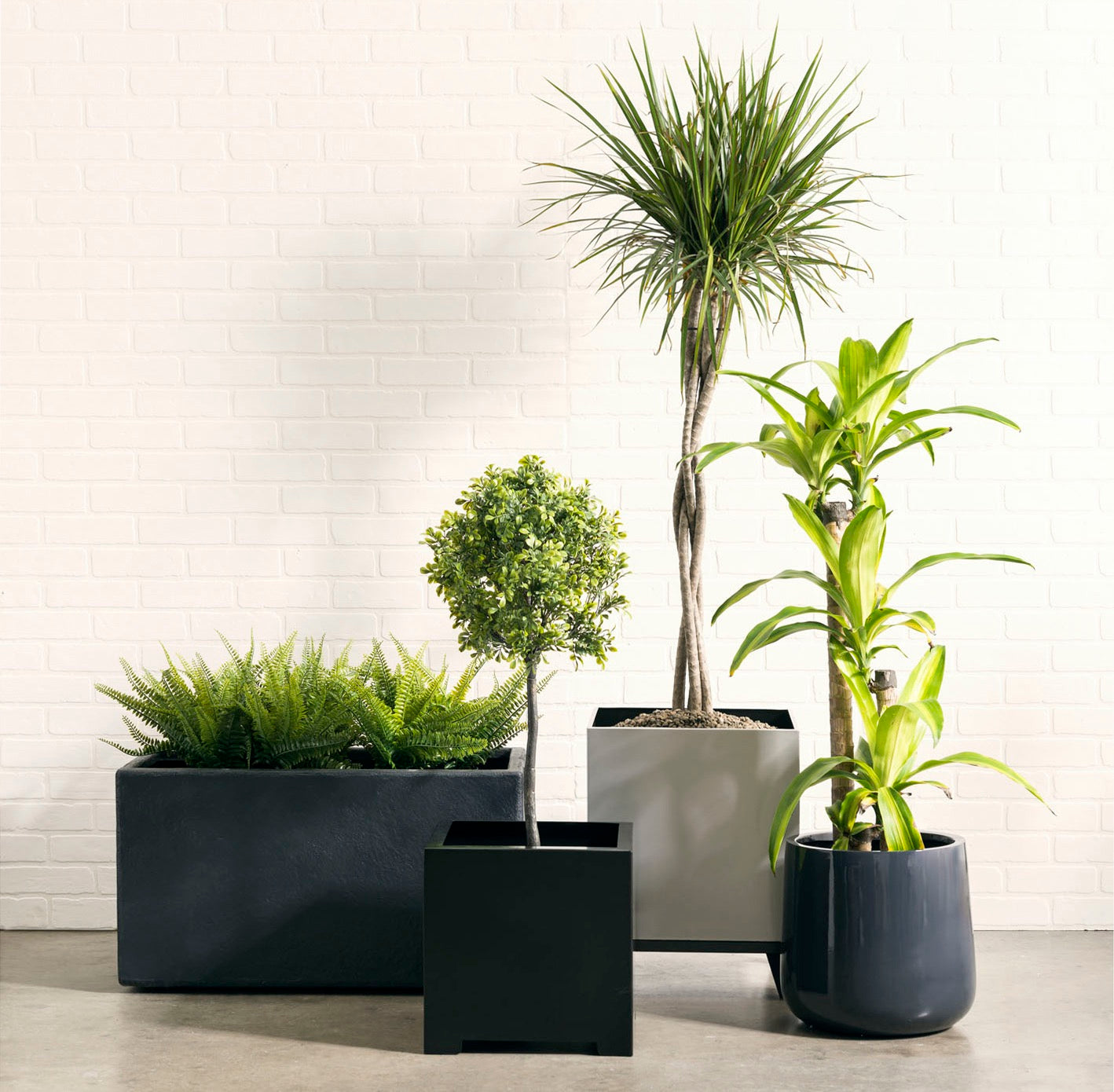 Thomas Faux Concrete Long Block Planter - Steel Reinforced Architectural Fiberglass w/ Drainage (30" L x 16" W x 16" Tall)