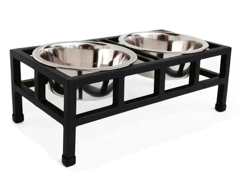 Four Square Double Diner - Modern Architectural Steel Elevated Dog Feeder (5.5" / 12" /  18" Tall)