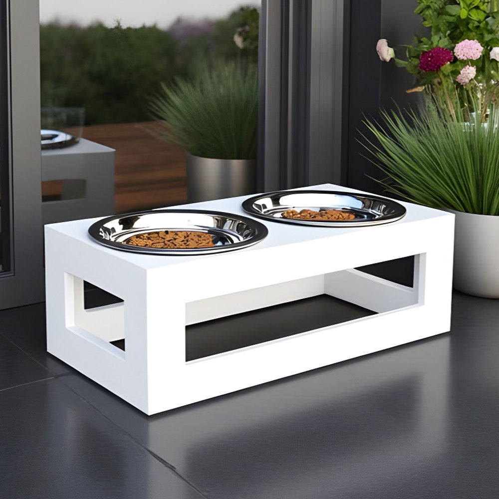 Porchside Double Diner -  Modern Weatherproof Elevated Dog Feeder, Raised Bowl Stand (5" / 7" / 12" Tall)