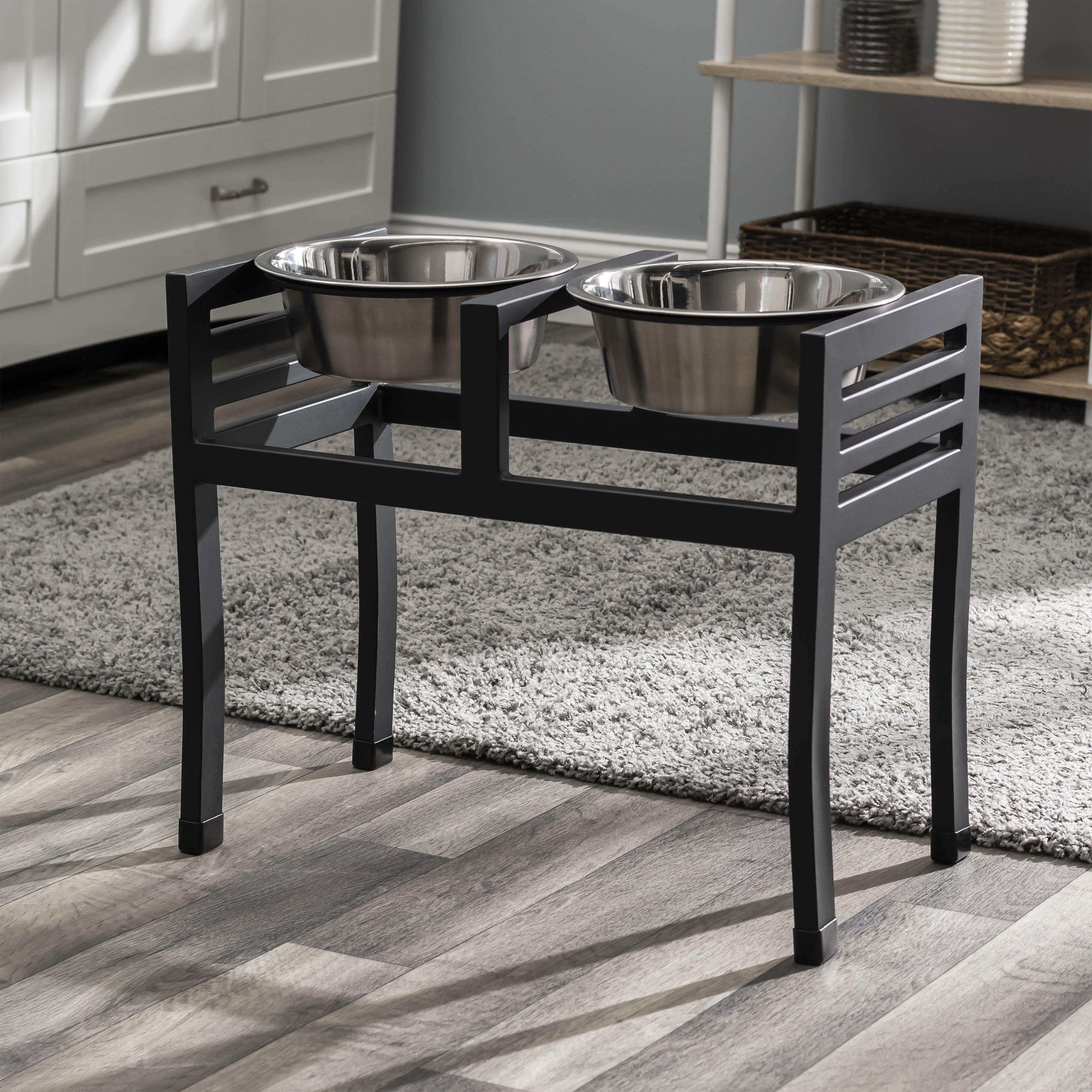 Moretti Double Diner 18" XL - Large Breed, Modern Architectural Elevated Dog Bowls w/ Metal Stand / Stainless Steel (18" Tall)