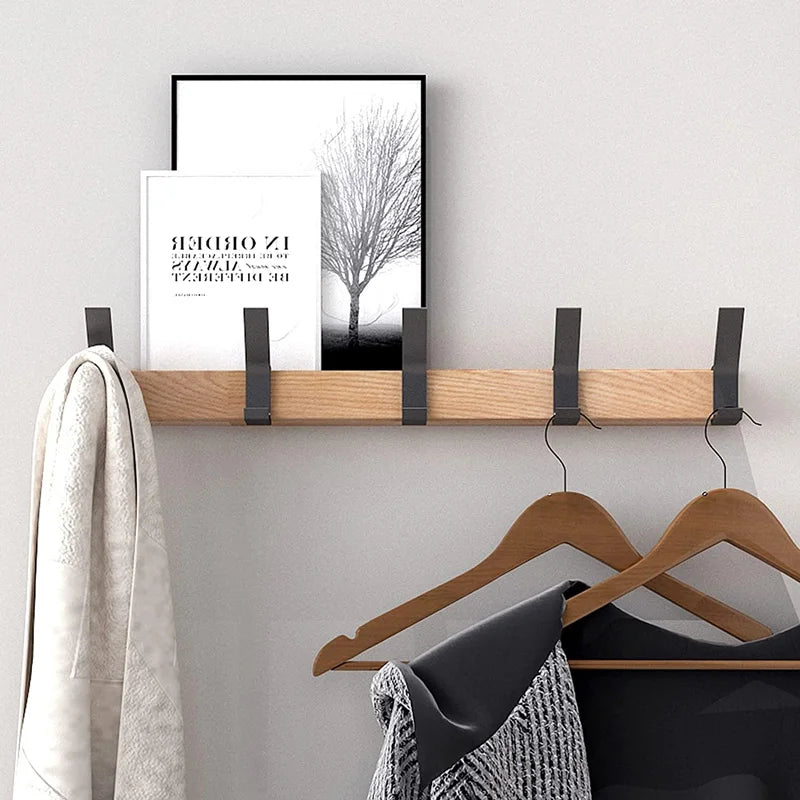 Wall coat rack with double hooks made of Nordic rubber wood and aluminum