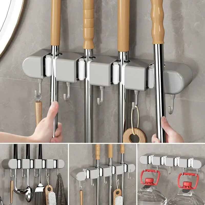 Multifunctional Mop Holder with Hooks