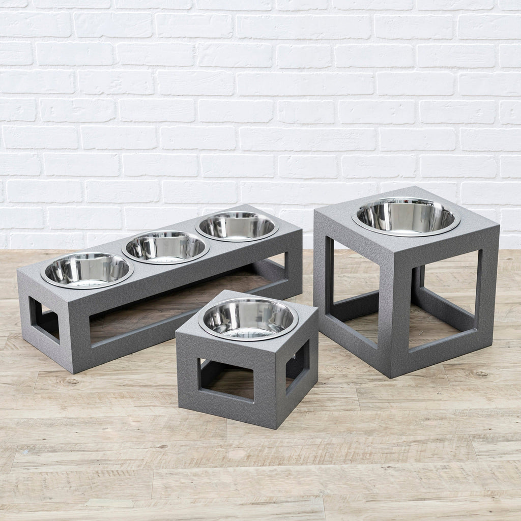 Porchside Triple Diner - Modern Weatherproof 3 Bowl Elevated Dog Feeder (7" Tall, Medium - Large Dog)