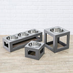 Porchside Triple Diner - Modern Weatherproof 3 Bowl Elevated Dog Feeder (7" Tall, Medium - Large Dog)