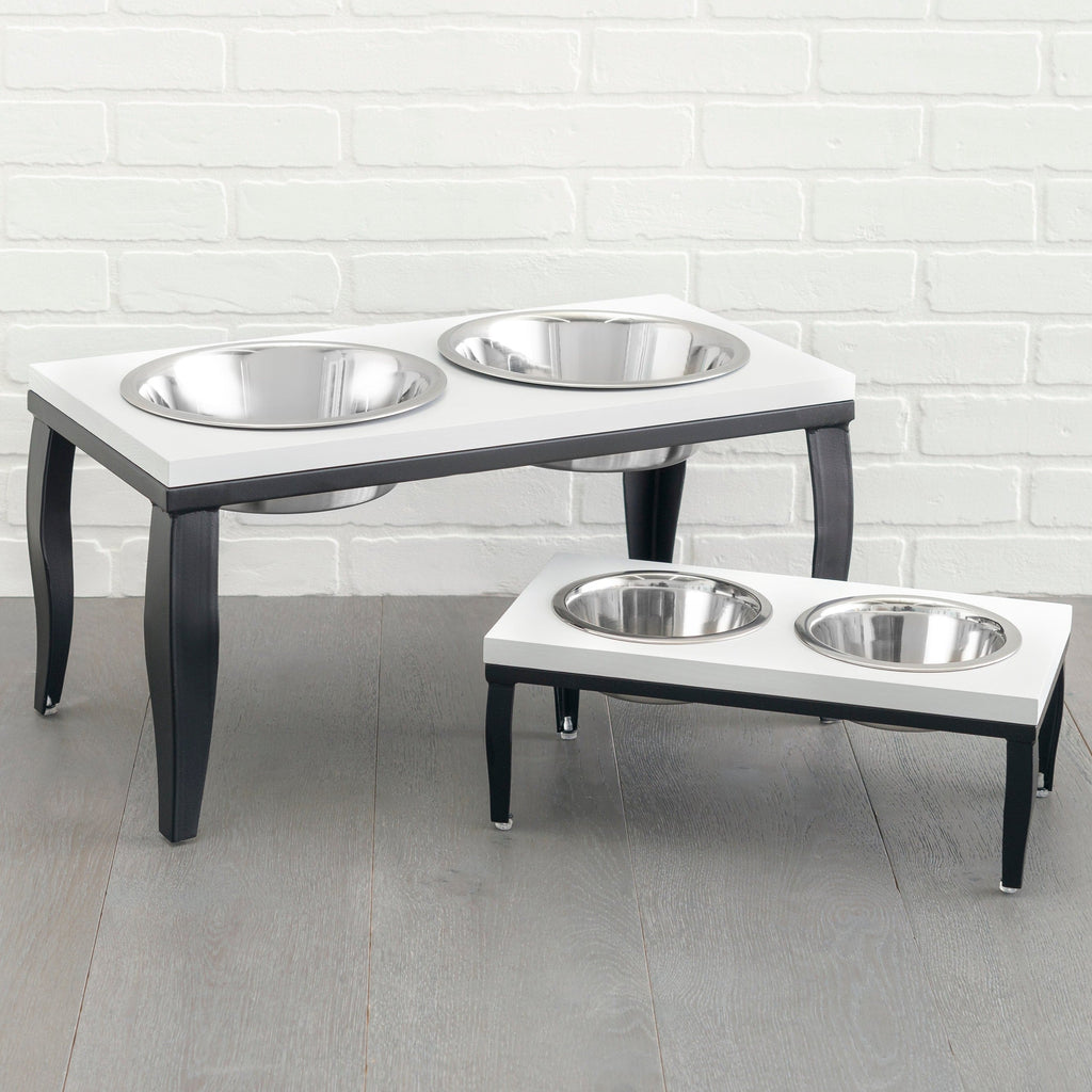 Noor Double Diner - Modern Minimalist Elevated Dog Bowls, Hardwood w/ Metal Stand (6" Small / 12" Large Dog)