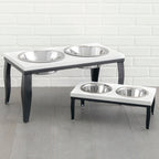 Noor Double Diner - Modern Minimalist Elevated Dog Bowls, Hardwood w/ Metal Stand (6" Small / 12" Large Dog)