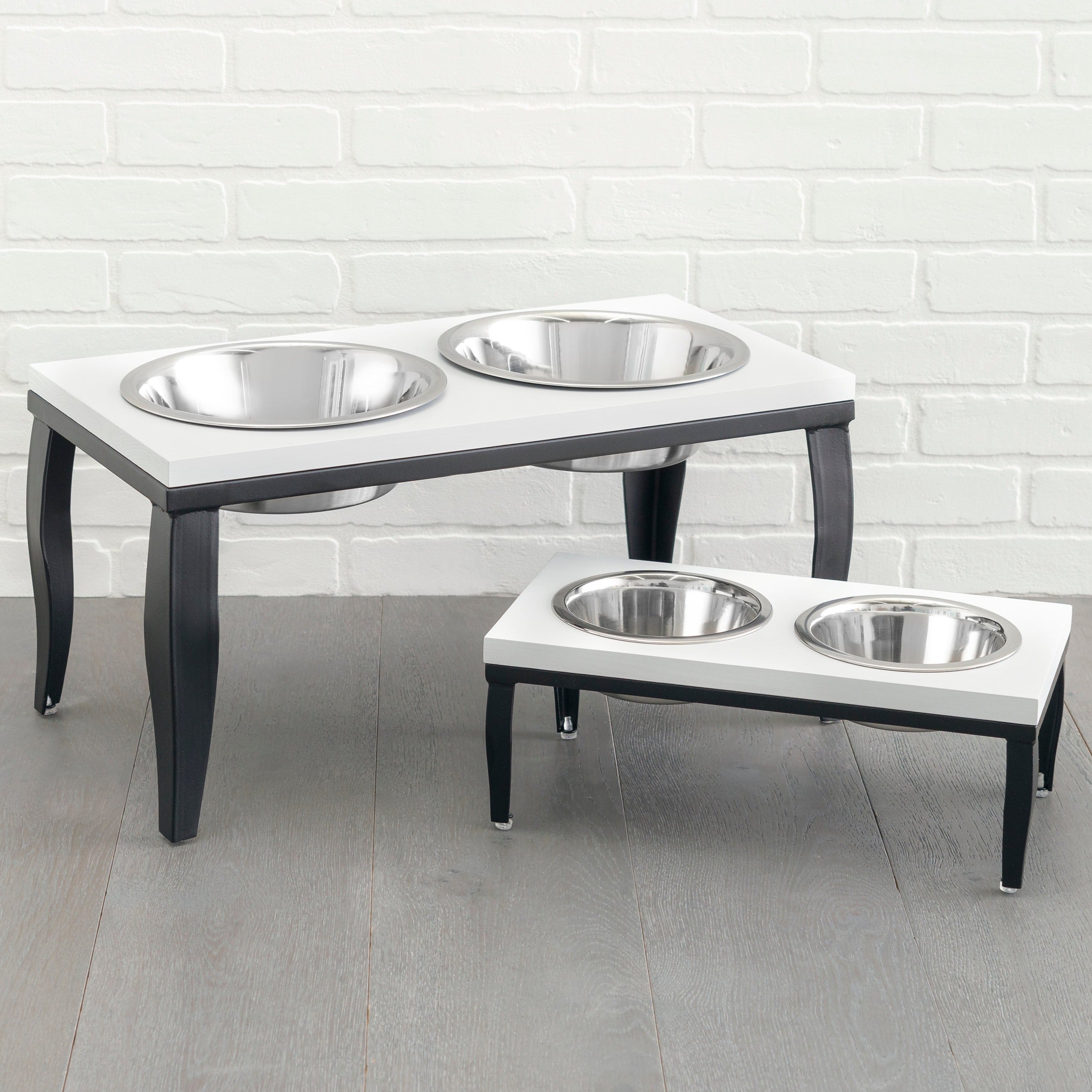 Noor Double Diner - Modern Minimalist Elevated Dog Bowls, Hardwood w/ Metal Stand (6" Small / 12" Large Dog)