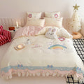 Playful cotton bedding set with appliqués and ruffles