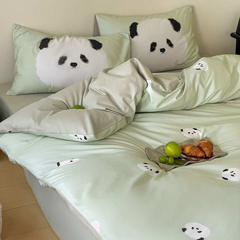 Reversible bedding set made of cotton percale with cute bunny motif and fine satin look