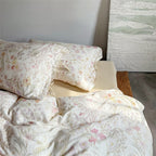 Light cotton gauze bedding set with floral pattern and ties