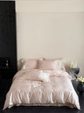 Luxurious satin bedding set with ruffles and embroidery Bowlift