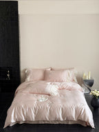 Luxurious satin bedding set with ruffles and embroidery Bowlift