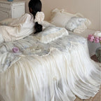 Romantic cotton bedding set with chiffon ruffle, embroidered butterflies and bed skirt Bowlift
