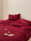 Premium bedding set made of Mako cotton satin with floral jacquard structure and embroidered applications Bowlift