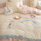 Playful cotton bedding set with appliqués and ruffles