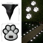 Paw Print Solar Garden Pathway Stake Lights With Integrated Panel And Ground Spike Mount Bowlift