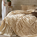 Luxurious gathered bedding set with ruffle, frills, and ties