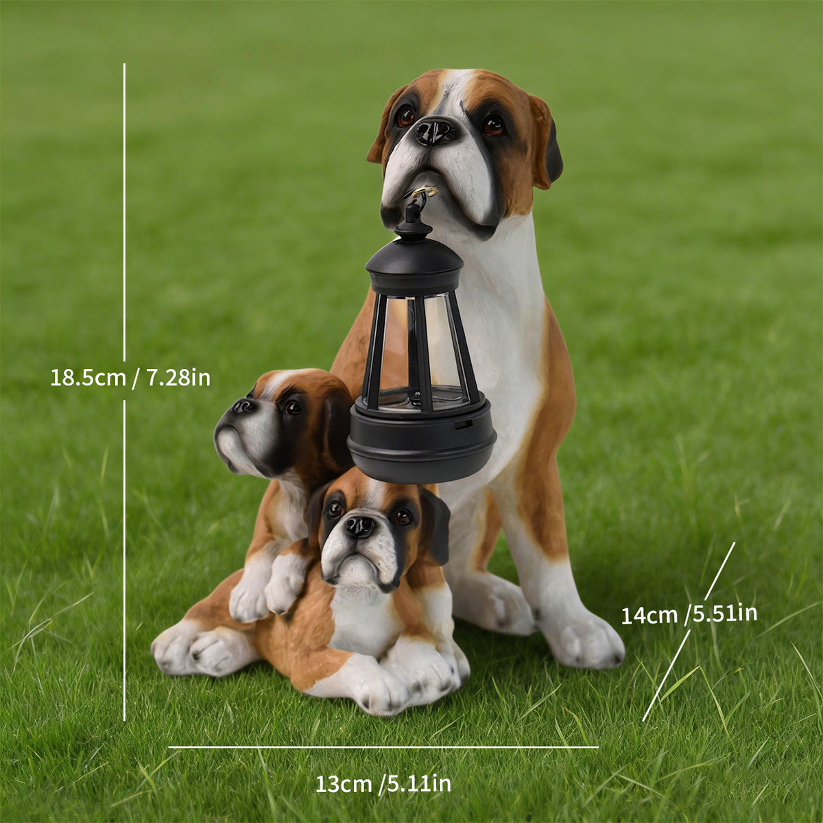 Resin Boxer Dog Solar Lantern Garden Sculpture Bowlift