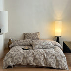 Bedding set made of linen-cotton mix with geometric patchwork design