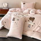 cozy plush bedding set with bear embroidery