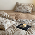 Luxurious cotton bedding set with abstract floral print and reversible function