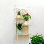 Decorative macrame plant holder with shelves