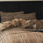 Reversible microfibre fleece bedding set with subtle stripe structure and extra soft cuddle surface
