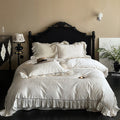 Luxurious bedding set with ruffles and jacquard pattern