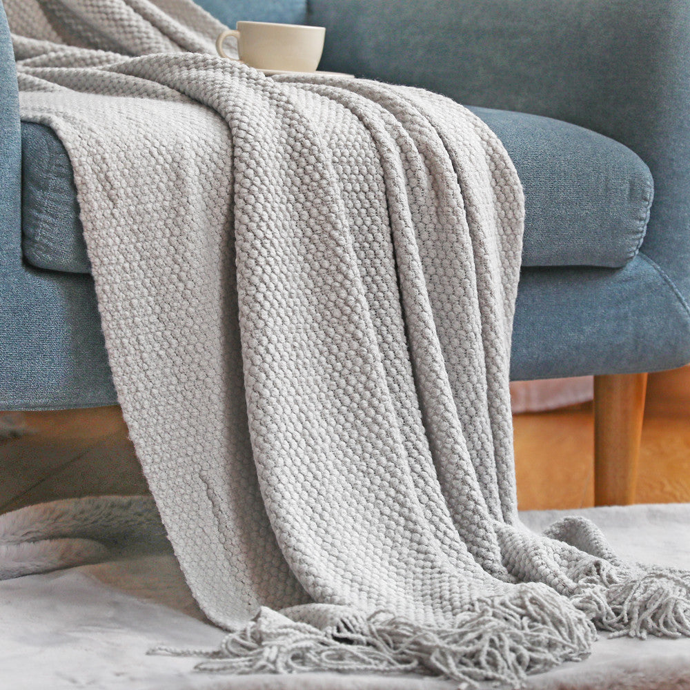 Decorative Fringe Knit Throw Blanket