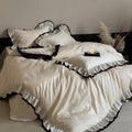 Romantic duvet cover set with ruffle border and fine jacquard embroidery