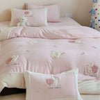Children's bed linen set with quilted bunny and teddy appliqué and Sherpa hem Bowlift