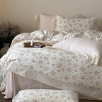 Cotton bedding set with lace ruffle and delicate floral print