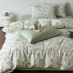 Bedding set made of soft cotton satin with fine botanical sketch print and pillowcases