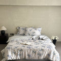 Luxurious satin bedding set with floral watercolor print and silky shiny finish