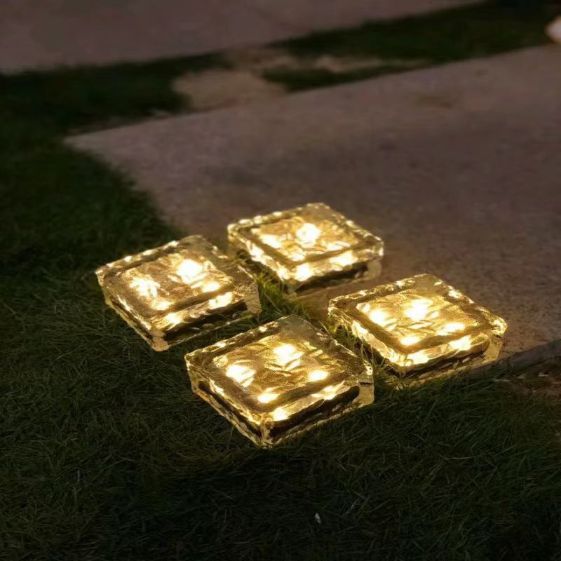 Solar Glass Paver Garden Pathway Light With Integrated Warm LED Modules Bowlift